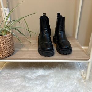 Chunky Black Leather Chelsea Boots